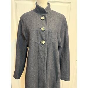 Harvé Benard Long Wool Blend Coat – Women’s Size 12 – Vintage Gray Maxi Overcoat